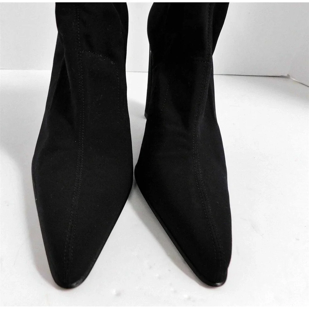 New Chantal Italy Black Stretchy Nylon Ankle Boots 9 M‎